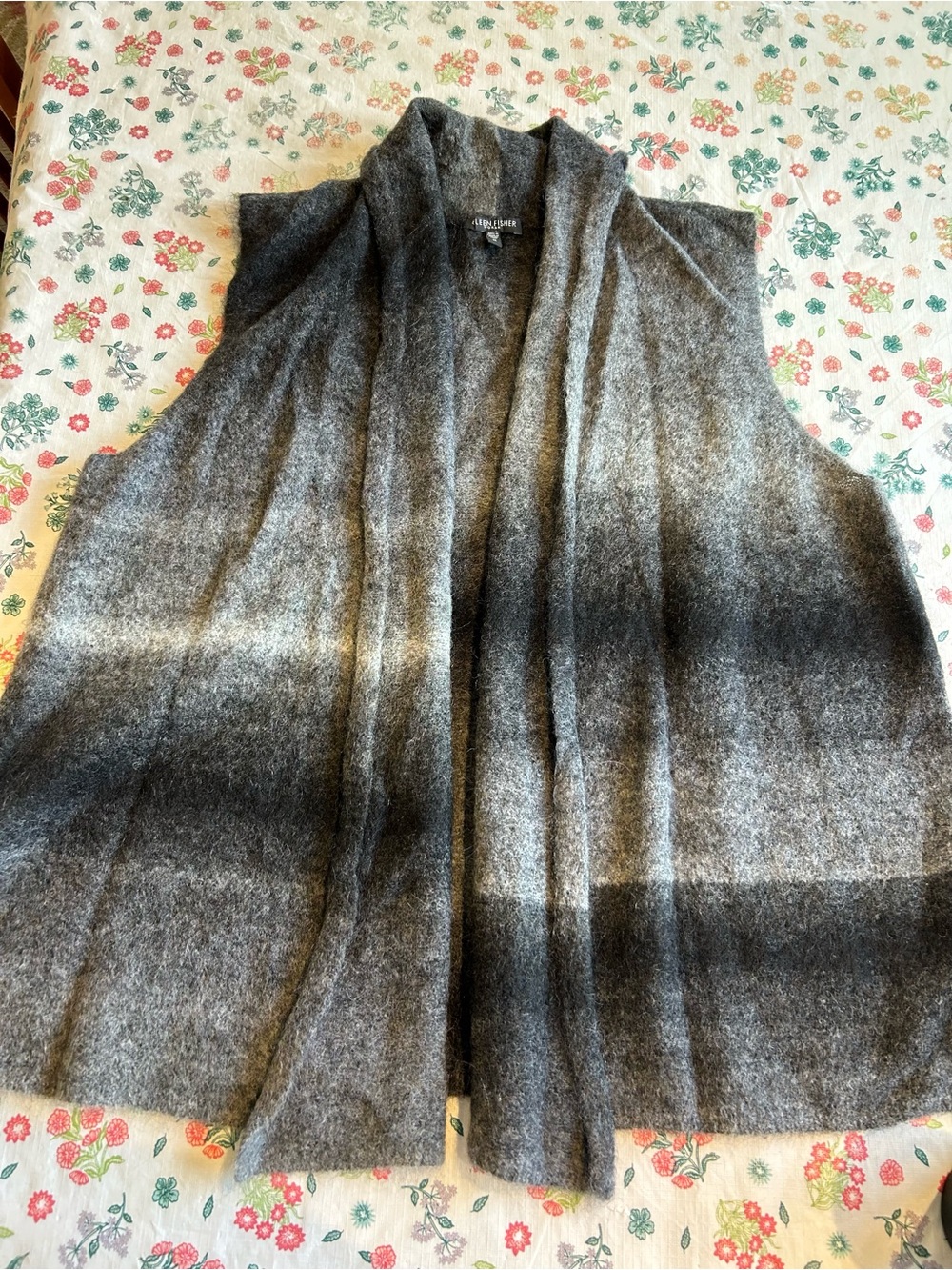 Eileen Fisher Charcoal Gray Open Front Drape Vest
